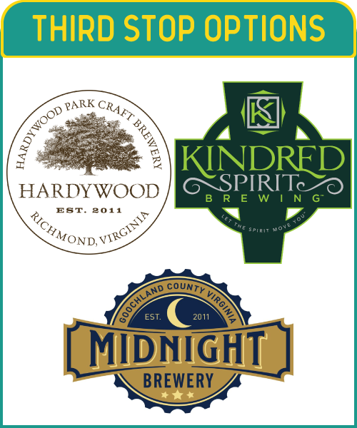 At this brewery tour stop choose between Kindred Spirit Brewing, Midnight Brewing or Hardywood Park Craft Brewery.